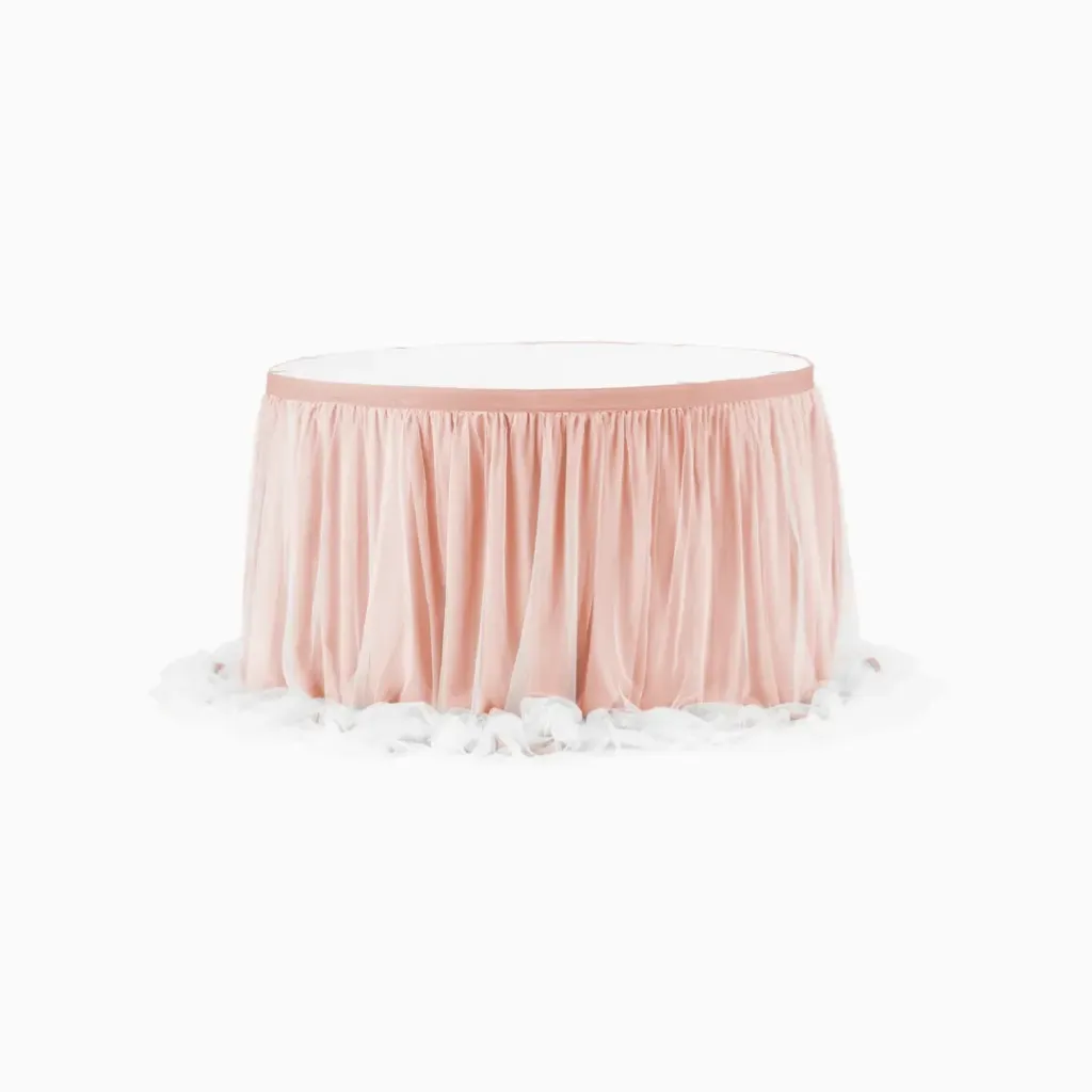 Table Skirting - 17ft Chiffon Tulle Table Blush/Rose Gold